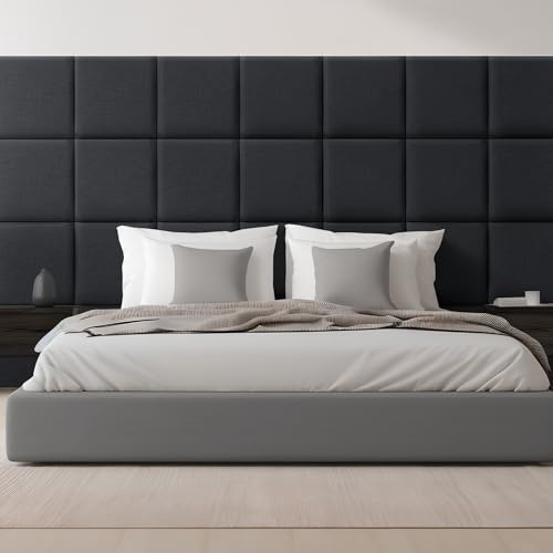 [neu.haus] Wandkissen Carpino 4er Set 30 x 30 cm Wandpolster Textil Schwarz Wandpaneele gepolstert Kopfteil für Bett Polsterpaneel zum Kleben