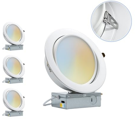 PROCURU [4-Pack] 6-Inch Gimbal Heavy Duty 12W (7 Trim) LED 2700K-6000K 5CCT Adjustable, Rotate & Swivel Ultra-Thin Recessed Ceiling Downlight, Dimmable, AirTight IC Rated (VGB6-5W3-4P)