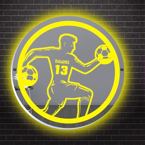 Personalisierter LED-Spiegel mit LED-Beleuchtung, individueller Spielername und -nummer, LED-Neonlicht-Schilder für Wanddekoration, Spiegel-Nachtlicht, Wandkunst für Sport-Fans, Geburtstag,