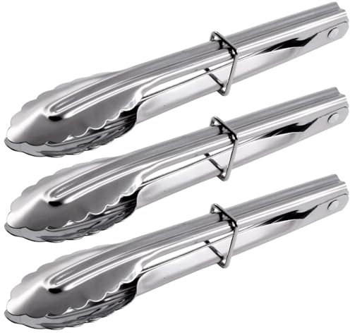 Mini Stainless Steel Serving Tongs Small Metal Tongs for Serving Food Cooking Salad Grilling (7-Inch 3 Pieces)