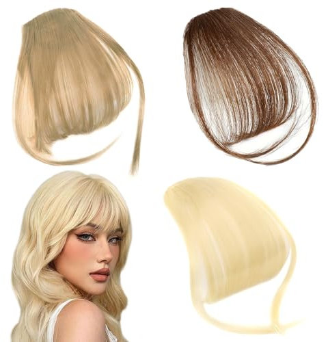 3 Stück Pony Haarteil Echthaar Clip in Bangs Fake Bangs Mit Rutschfesten Clips Air Bangs Natürliche Bangs Hair Clip Nahtlose für Tägliches Tragen und Verbesserung der Gesichtsfunktion der Frauen