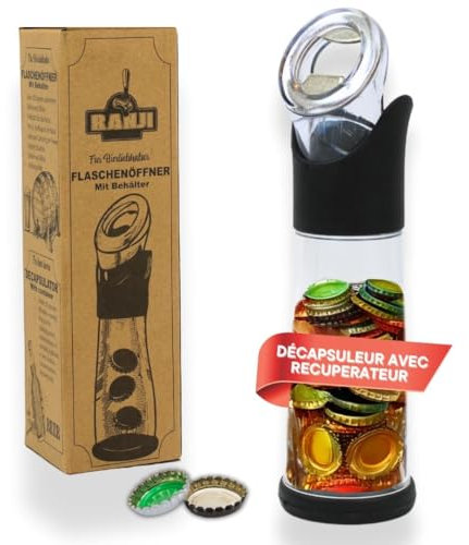 Ranji - Flaschenöffner mit integriertem Behälter – Kronkorken einfach sammeln und recyceln | Cooler Flaschenöffner für Bierliebhaber