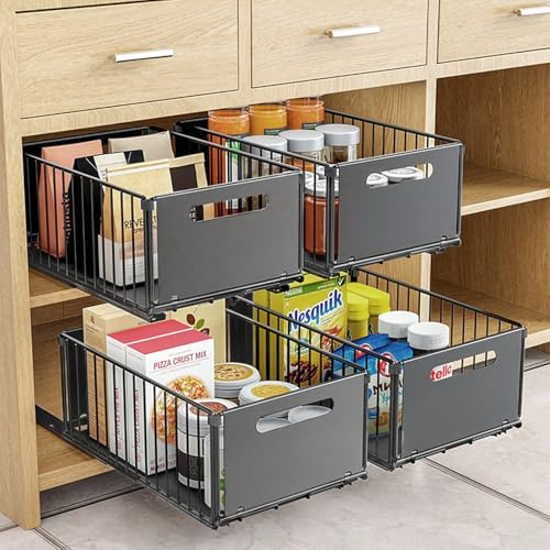 IVTUVTI Organisateur de placard extensible pliable - Organiseur de tiroir extensible pour l'organisation des armoires de cuisine (4 grands)