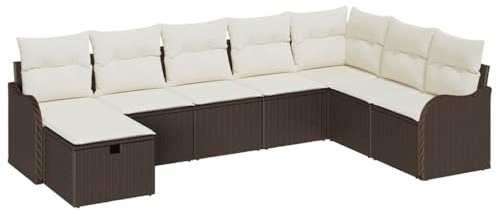 vidaXL 8-delars Trädgårdsoffset med Kuddar Brun Poly Rattan, vidaXL 2-sits Trädgårdsoffa med Kuddar Brun Poly Rattan