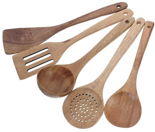 UKCOCO Completo De Utensilios De Cocina De Madera Cucharas Espátulas Soperos Antiadherentes Mango Ergonómico Duradero De Inauguración Herramientas De Cocina