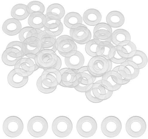 50 arandelas planas transparentes de nailon M5, 5 mm de diámetro interior, 10 mm de diámetro exterior, 1 mm de grosor, arandelas de plástico planas, espaciador de arandela redondo métrico, junta de