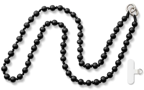 MORSUNBELA Cordon telephone portable en Perles de Bois, Perles en Bois Colorées Cordon, 120cm de Chaine Portable, Tour de Cou de Laniere - Noir