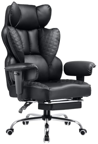 COMHOMA Desk Office Chair, Big and Tall Executive Office Chair with Footrest Heavy Duty Ergonomic High Back PU Leather Swivel Reclining Computer Chairs for Home