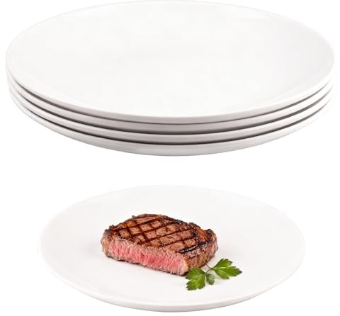 Doafoce 4 Platos llanos 25Cm Vajilla Blanca Grande Platos Melamina Plástico
