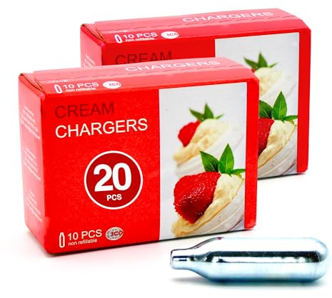 ICO N2O Protossido di Azoto per Il Monta Panna, 20pz, Protossido di Azoto Bombolette, 8g Ricariche Sifone per Sifone da Cucina o Sifone Panna