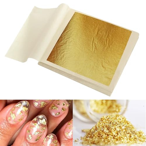 30 Sheets 24K Edible Gold Leaf for Cakes Decorations, Gold Foil Paper Art Craft Decor for Furniture Gilding, Resin, Painting, Sculptures, Frames and DIY Nail Makeup Cards Face Masks