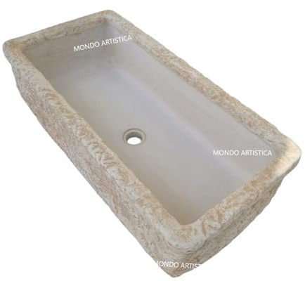 Lavandino, Lavabo, Pilozzo, Vasca Unica, Fontana Da Esterno, Per Giardino Altezza 22 cm, Larghezza 80x40 Cm, In Cemento Bianco E Polvere Di Marmo, Colore Sfumato Beige