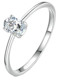 Tolldek Weiß Gold 9K/14K/18K Verlobungsring, Zierlich Freundschaftsringe mit Labor Erstellt Diamant Ovalschliff Echt Gold, Au 375/585/750 Weißgold Diamantring, Gr.47-65