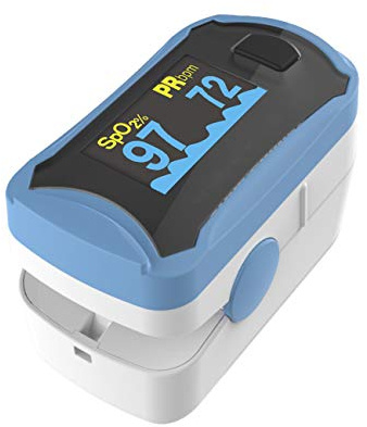 Concord Fingertip Pulse Oximeter with Reversible Display - Blood Oxygen Saturation Monitor with Carrying Case, Batteries and Lanyard - Easy to Use, Accurate SpO2 (Blue - no shock cover)