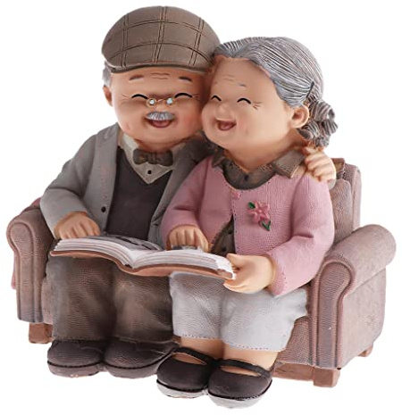 Perfeclan Süße Gartenfigur Opa und Oma auf Bank aus Harz, Geschenkidee für Weihnachten/Geburtstag - Das Foto betrachten