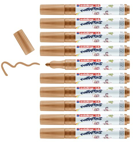 edding 14 FUNTASTICS - 10 Malstifte für Kinder - ocra - Rundspitze 3 mm - für Malspaß auf hellem Papier und Karton - abwaschbar von Haut und Textilien