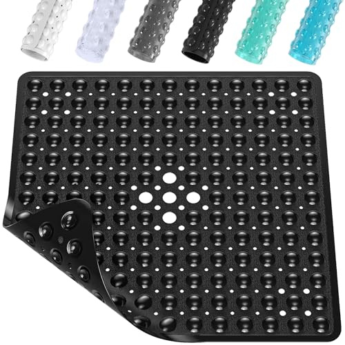 XIYUNTE Shower Mat Non Slip Anti Mould - 53 x 53cm Square Bath Mat Non Slip Shower Mats for Inside Shower, Anti Slip Shower Mat with Strong Suction Cups & Drain Holes, Machine Washable, Black