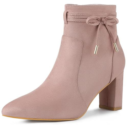 Allegra K Women's Pointed Toe Block Heel Zipper Ankle Boots Dust Pink 4 UK/Label Size 6 US