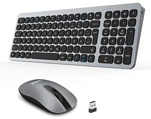 LeadsaiL, kabelloses Tastatur- und Maus-Set, 2.4 G, leise-schlank-Kombination (QWERTZ, deutsches Layout) mit 2-in-1 USB Nano Empfänger, für PC, Desktop, Laptop, Windows XP / 7 8 10, Mac, Grau