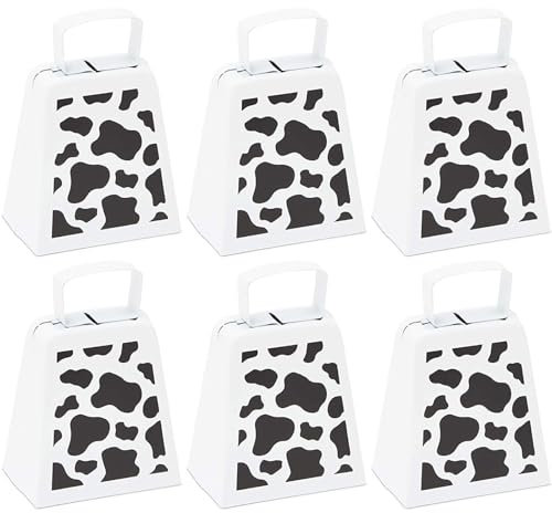 6-Pack Cow Bells with Handles, Cow Print Noise Makers, 10 cm