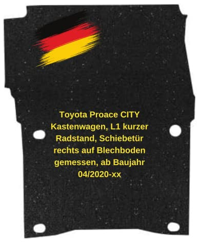 aruma® Antirutschmatte Laderaummatte kompatibel maßgeschneidert für Toyota Proace City Kastenwagen, L1 kurzer Radstand, Schiebetür rechts auf Blechboden gemessen, ab Baujahr 04/2020-xx