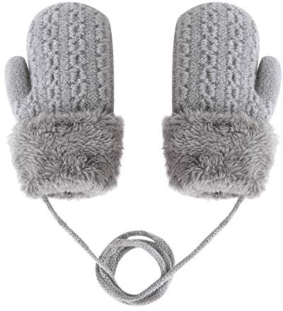 YSXY Süße Fäustlinge Baby Kleinkind Gestrickte Handschuhe für 1 2 3 Jahre Jungen Mädchen Winter Warme Strickhandschuhe mit schnur Fleece-Innenfutter