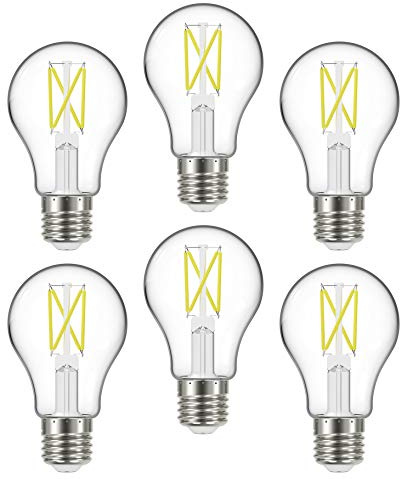 Satco (6 Pack) Dimmable Led Filament Lamps, S12424, High Lumens, 10.5 Watt, A19; Clear; Medium Base; 4000K; 90 CRI; 120 Volt for use at Residential, Hospitality, Display and Commercial