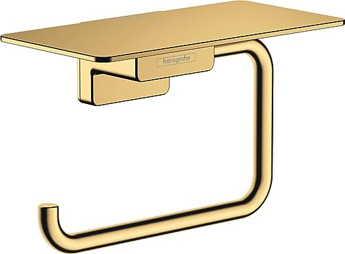 hansgrohe AddStoris - Toalettpappershållare med hylla, Toalettrullehållare, Pappershållare, väggmonterad, dolt fäste, Badrumstillbehör, polerad guld-optik, 41772990
