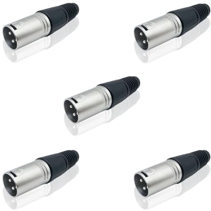 iYueMps 5 Stück XLR Männlich 3Pin XLR Stecker Steckverbinder, XLR-M Stecker Audio Mic Mikrofonstecker XLR-Lötanschluss, XLR Kabelenden Löten Typ Adapter