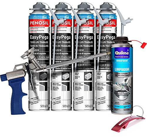 Pack Pistola Espuma Caliber 30 + 4 Botes Espuma Adhesiva EasyPega 750ml + Limpiador Espuma Poliuretano Fresca 500ml + Llavero de Regalo (Pistola Caliber 30 + 4 Botes EasyPega 750ml + Limpiador 500ml)