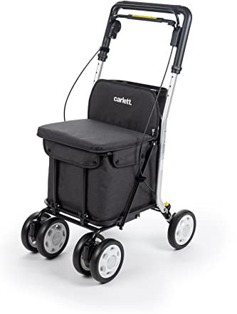 Carlett - Lett800 Comfort Move | Einkaufstrolley | 4-Rad Faltbarer Einkaufswagen | Medizinprodukt der Klasse I | Abnehmbare Tasche 29 l/15 kg | Rollator mit Sitz | Ablagefach | Schwarz..