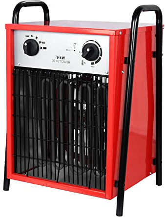 HENGMEI Chauffage électrique soufflant 9 kW - Avec thermostat - 3 niveaux de chauffage - Pour utilisation en intérieur et en extérieur - Pour chantier, atelier, garage