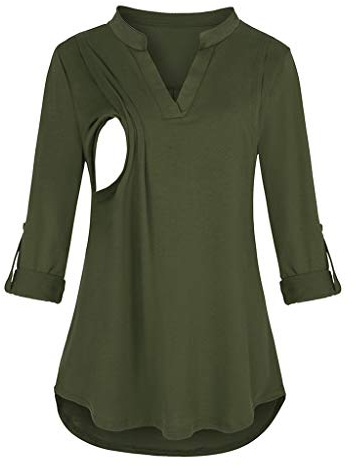 Mujer Top Camiseta Premamá Lactancia De Manga Larga Tops de Enfermería Camisas de Maternidad para Mujeres Ropa de Lactancia Materna (Ejercito Verde, XL)