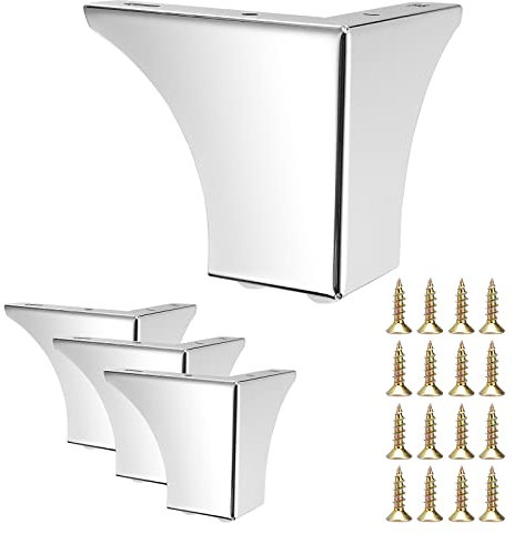 SUMNACON 4Pcs 10cm Metal Sofa Legs Wardrobe Leg Furniture Leg, Modern Solid Sofa Feet Cabinet Feet Table Legs for Replacement (Silver)