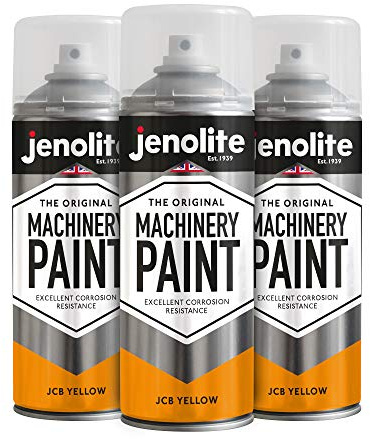 JENOLITE Machinery & Lawnmower Paint | JCB YELLOW | Multi Surface Aerosol Paint | Corrosion Resistant For Long Lasting Finish | 3 x 400ml