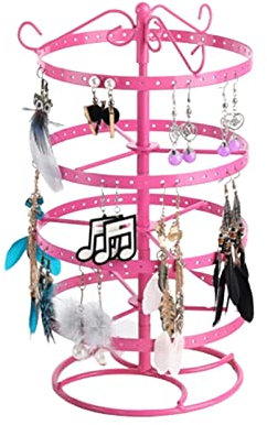 Schmuck baum 4 stufe Runde rotierende Ohrringe Halskette Ohrstecker Organisatoren Schmuck Display Ständer Metall rotierender hochwertiger Ausstellungsstand Schmuckständer baum ( Color : Pink )