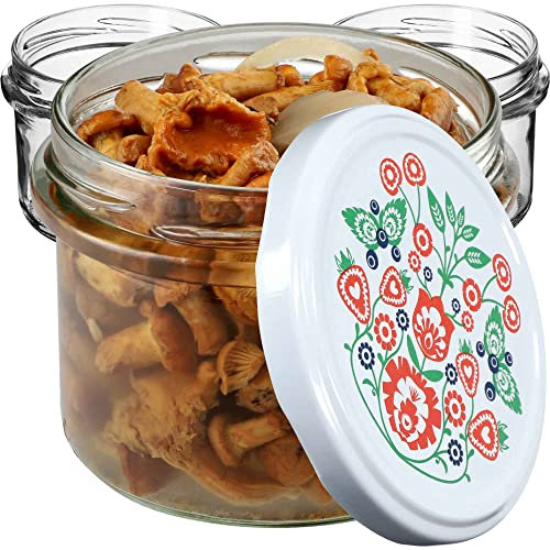 KADAX fi82 - Lot de 20 bocaux à confiture avec couvercle à visser - 235 ml - Petits bocaux à confiture avec couvercle - Idéaux comme cadeau - Motif folklore