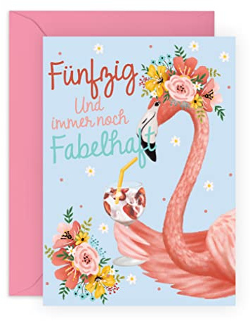 Central 23 Karte zum 50. Geburtstag für sie – FÜNFZIG UND IMMER NOCH FABELHAFT - niedliche Grußkarte für Frauen – Geburtstagsgeschenk für Mama – Flamingo-Design - 50 geburtstag frau