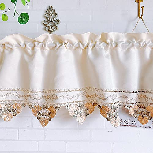 XFAK Retro Küchengardine Kurze Scheibengardine Kurzvorhang Bistrogardine Mit Bestickte Blumen Kante Landhausstil Querbehang Für Wohnzimmer