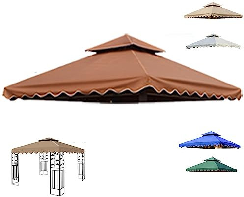 NILZA 3x3m Pavillondach Ersatzdach Doppeldach, Ersatz Pavillonabdeckung, Baldachin Abdeckung Für Pavillon Gartenpavillon Partyzelt Festzelt (Size : Brown)
