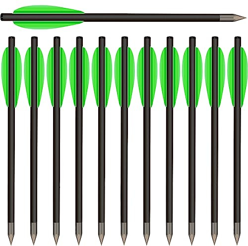 HUNTSPM 6.3 Frecce per Balestra a Pistola in Carbonio Frecce da Caccia Mini Bulloni per Balestra per 50-80lbs Pistola Balestra Precisione Tiro al Bersaglio Pratica Piccola Caccia (12pezzi Verde)
