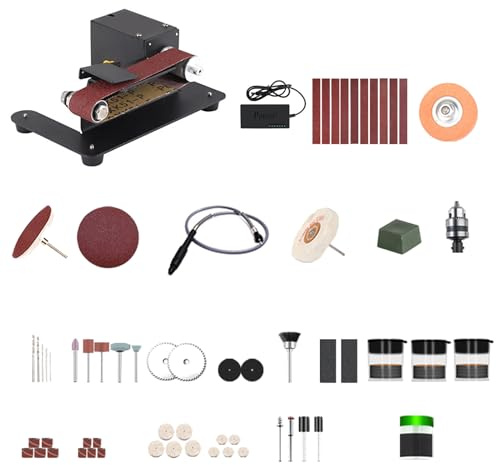 HUIOP 250W Mini Levigatrice a Nastro Smeriatrice da Banco Elettrica Levigatrice 7 Velocità di Controllo Regolabile Piccola Smeriatrice Affilatrice Lucidatrice per Fai da Te Lavorazione del Legno