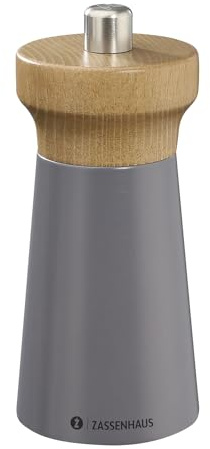Zassenhaus Westerland Granite Grey Pepper Mill, Lacquered Beech Wood, Mill Head Made of Beech Wood, with Infinitely Adjustable High Performance Ceramic Grinder, Spice Mill for Salt, 12 cm, Diameter | Spice mill, lacquered beech wood, for salt and dried herbs, infinitely adjustable