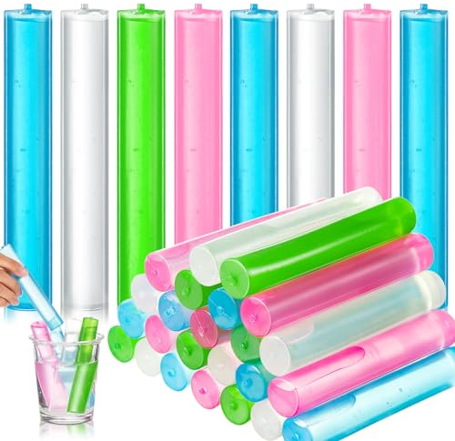FillTouch 24 Pcs Reusable Ice Cubes Bulk Colorful Ice Stick for Drinks, Summer Water Bottle Ice Cube Plastic Washable Freezable Ice Sticks for Water Jug Coffee Whiskey Wine Beer Party Supplies Drink