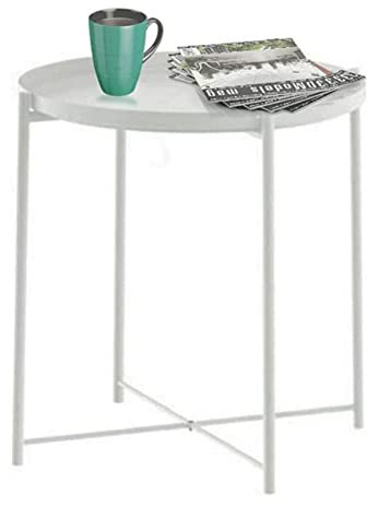 Beistelltisch Wohnzimmer, BEISTELLTISCH, Tablett-Beistelltisch, rundes Metalltablett, Blumentisch, seitlicher Sofatisch, faltbar, rostfrei und wasserdicht, Outdoor- und Innen-Snack