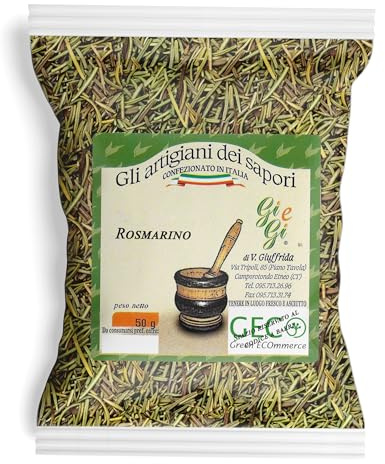 Rosmarino Sicliano Essiccato al Sole - Busta da 50 gr | Gluten Free Vegan | Rosmarino Secco Pianta Aromatica 100% Naturale | Spezia Cruda per Insaporire Carne e Infuso (Aghi di Rosmarino)
