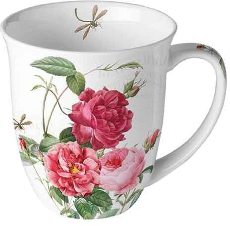 Ambiente Porzellan Tasse ca. 400ml Becher Bone China Mug Für Tee Oder Kaffee Floral Ostern Frühjar Peonien Pfingstrosen Amber