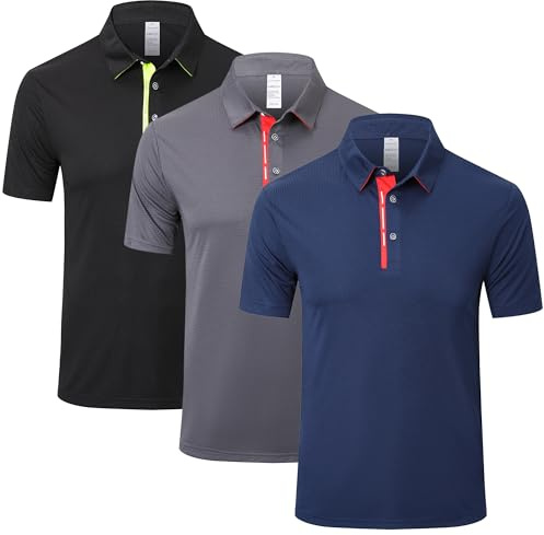 ZENGVEE 3 Pack Men's Polo Shirts Short Sleeve Quick Dry Breathable Golf Polo Shirt for Men Adult UK Outdoor Sport Casual Work Golf Tennis Tops Classic Polo Collared T-Shirts（0509-Black Grey Navy-2XL）
