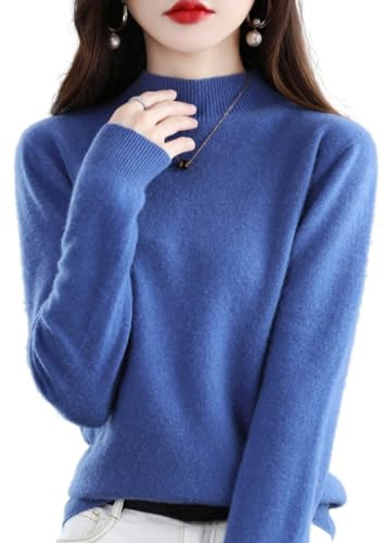 ZHONGLE Suéteres de Cachemira para Las Mujeres,Invierno Nueva Cachemira de Manga Larga Cuello Redondo Suave cálido Jersey de Punto Jerseys Tops para Las Mujeres (X-Large,Azul)