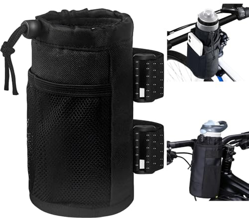 Voarge Soporte para bebidas para bicicleta, soporte para botellas de bicicleta sin tornillos, bolsa térmica, resistente al agua, portavasos, bolsa para manillar para MTB, plegable, bicicleta de